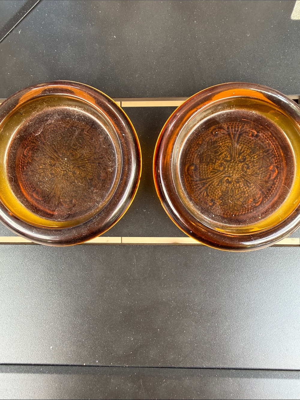 Vintage Tiara Amber Glass Coasters - Set of 2